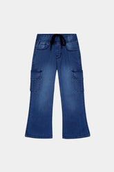 Girls  Blue  Wide Leg  Six Pocket Trousers